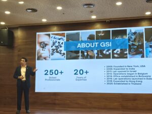 Ramit Kapur Managing Director of Gemological Science International GSI India addresses the audience at the exclusive lab inside Bharat Ratnam Mega CFC Mumbai