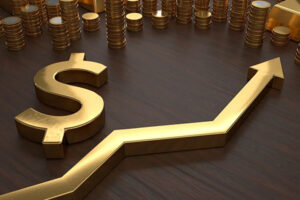 Gold Price Breaks US$2,900 barrier under the fear of Tariff 1 gold coin stacks with up arrow